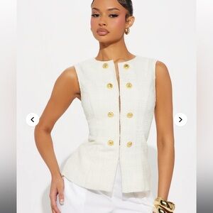 Elegant White Sleeveless top with Gold Buttons